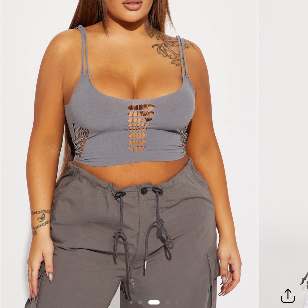 Gray Cutout Crop Top